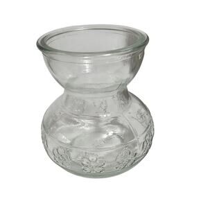 Vintage Clear Glass Bulb Forcing Vase With Embossed Flower Motif